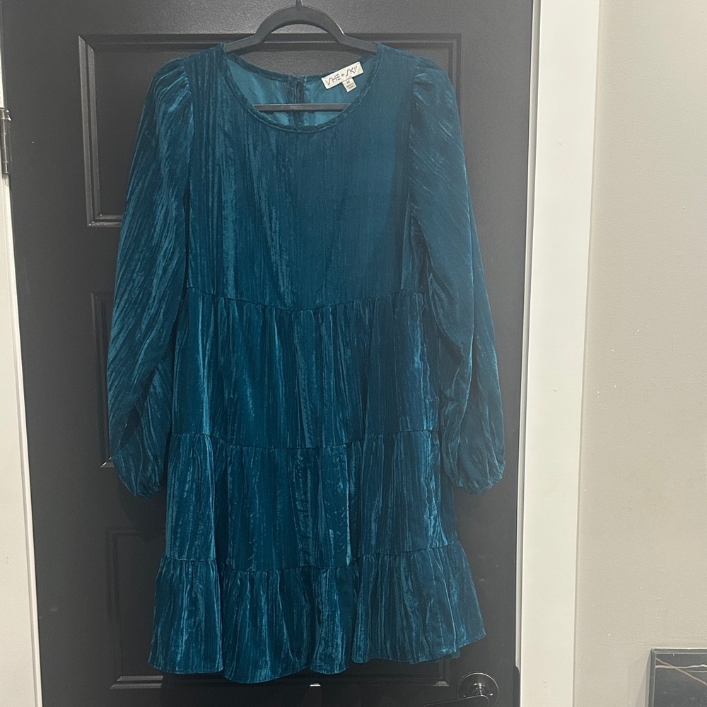 She + Sky Teal Velvet Dress